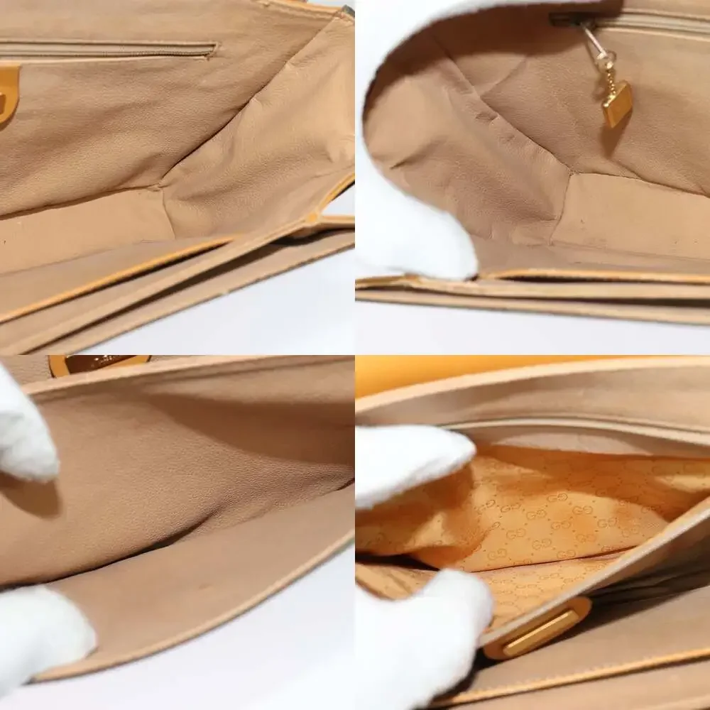 GUCCI Shoulder Bag Canvas Leather Brown Gold - Picture 12 of 13